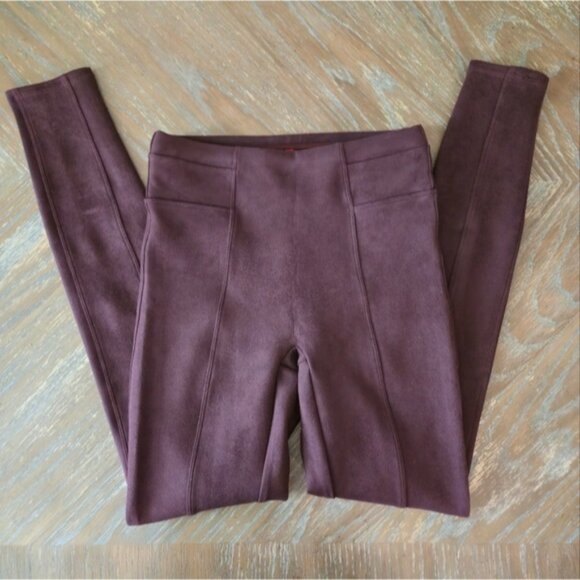 Spanx Faux Suede High-Waisted Leggings Tall Long S Brown Burgundy Soft Luxe - Picture 2 of 11
